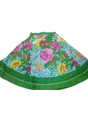 Vintage SW Floral Cotton Full Skirt M Pull On Artsy Animal Print Colorful